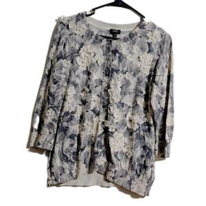 Talbots Gray and White Boxy Blouse Relaxed‎ Fit